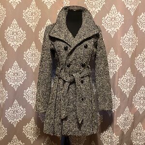 Guess Black and White Tweed Trench Coat size s